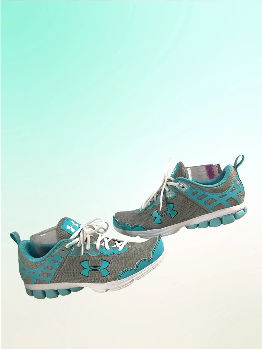 Under Armour Micro G Toxic Six Women’s Gray/Teal Athletic Running Shoes  Sz 9.5M